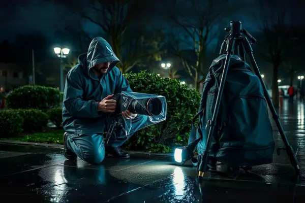 Acessórios de Proteção para Equipamentos Fotográficos em Ambientes Úmidos Durante a Documentação de Insetos Noturnos em Praças Públicas